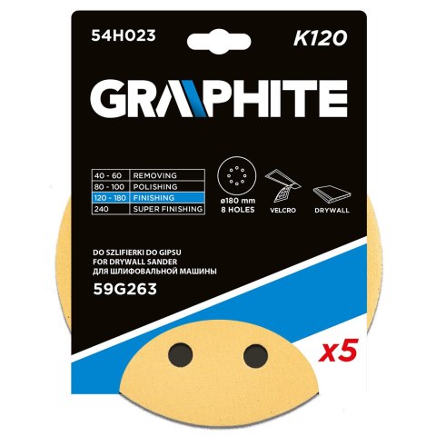 PA PIER ŚCIERNY NA RZE P 180 MM, K120, 5 SZT., Z 8 OTWORAMI DO SZLIFIERKI 59G263 PA PIER ŚCIERNY NA RZE P 180 MM, K120, 5 SZT., Z 8 OTWORAMI DO SZLIFIERKI 59G263