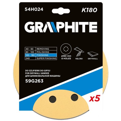 PA PIER ŚCIERNY NA RZE P 180 MM, K180, 5 SZT., Z 8 OTWORAMI DO SZLIFIERKI 59G263 PA PIER ŚCIERNY NA RZE P 180 MM, K180, 5 SZT., Z 8 OTWORAMI DO SZLIFIERKI 59G263