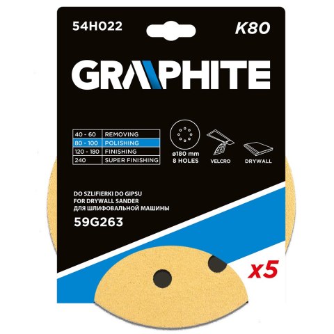 PA PIER ŚCIERNY NA RZE P 180 MM, K80, 5 SZT., Z 8 OTWORAMI DO SZLIFIERKI 59G263 PA PIER ŚCIERNY NA RZE P 180 MM, K80, 5 SZT., Z 8 OTWORAMI DO SZLIFIERKI 59G263