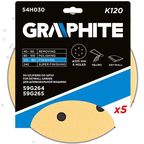 PA PIER ŚCIERNY NA RZE P 225 MM, K120, 5 SZT., Z 6 OTWORAMI DO SZLIFIERKI 59G264, 59G265 PA PIER ŚCIERNY NA RZE P 225 MM, K120, 5 SZT., Z 6 OTWORAMI DO SZLIFIERKI 59G264, 59G265