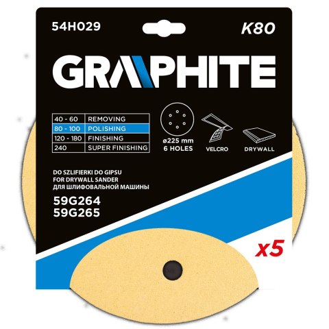PA PIER ŚCIERNY NA RZE P 225 MM, K80, 5 SZT., Z 6 OTWORAMI DO SZLIFIERKI 59G264, 59G265 PA PIER ŚCIERNY NA RZE P 225 MM, K80, 5 SZT., Z 6 OTWORAMI DO SZLIFIERKI 59G264, 59G265