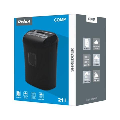 NISZCZARKA DOKUMENTÓW REBEL, KART, CD Z KOSZEM 21 L