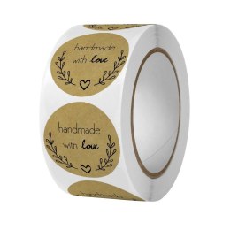 500 SZTUK NAKLEJEK HANDMADE WITH LOVE NA TAŚMIE ŚREDNICA 25MM DEKORACYJNE NAKLEJKI SAMOPRZYLEPNE ETYKIETY NNK11