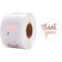 500 SZTUK NAKLEJEK THANK YOU OPALIZUJĄCE ROSE GOLD NA TAŚMIE ŚREDNICA 25MM DEKORACYJNE NAKLEJKI SAMOPRZYLEPNE ETYKIETY NNK07