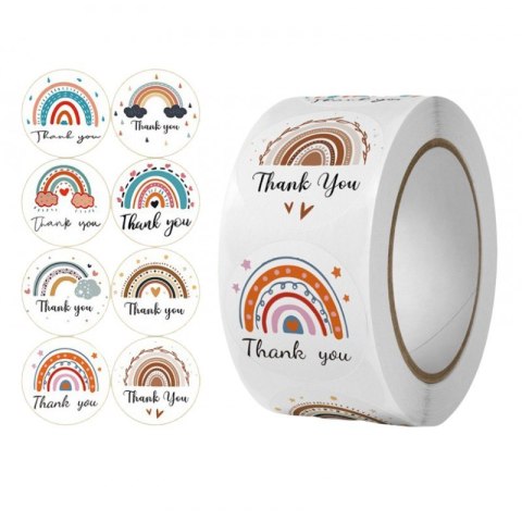 500 SZTUK NAKLEJEK THANK YOU Z TĘCZĄ NA TAŚMIE ŚREDNICA 25MM DEKORACYJNE NAKLEJKI SAMOPRZYLEPNE ETYKIETY NNK10