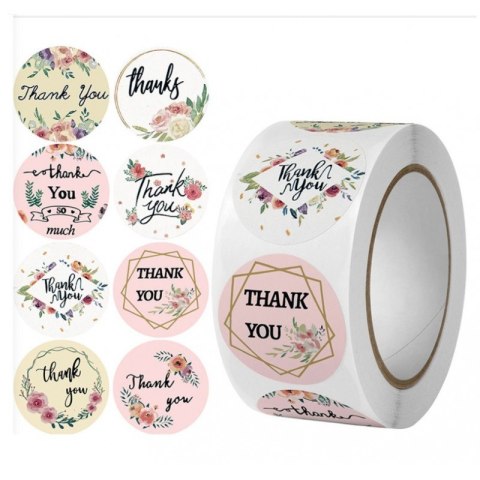 500 SZTUK NAKLEJEK THANK YOU NA TAŚMIE ŚREDNICA 25MM DEKORACYJNE NAKLEJKI SAMOPRZYLEPNE ETYKIETY NNK12
