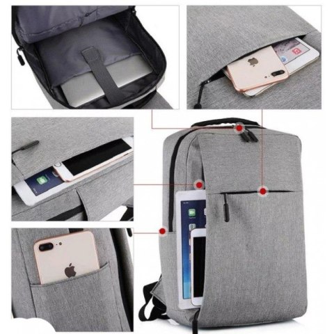 PLECAK NA LAPTOPA SPORTOWY USB SZARY PL154SZ