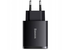 BASEUS ŁADOWARKA SIECIOWA BASEUS COM PACT QUICK CHARGER, 2xUSB, USB-C, PD, 3A, 30W (CCXJ-E01) CZARNA