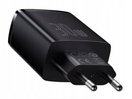 BASEUS ŁADOWARKA SIECIOWA BASEUS COM PACT QUICK CHARGER, 2xUSB, USB-C, PD, 3A, 30W (CCXJ-E01) CZARNA