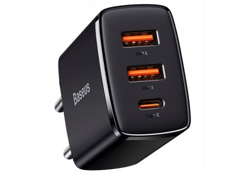 BASEUS ŁADOWARKA SIECIOWA BASEUS COM PACT QUICK CHARGER, 2xUSB, USB-C, PD, 3A, 30W (CCXJ-E01) CZARNA BASEUS ŁADOWARKA SIECIOWA BASEUS COM PACT QUICK CHARGER, 2xUSB, USB-C, PD, 3A, 30W (CCXJ-E01) CZARNA