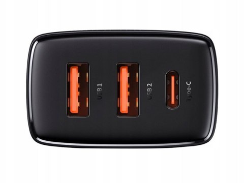 BASEUS ŁADOWARKA SIECIOWA BASEUS COM PACT QUICK CHARGER, 2xUSB, USB-C, PD, 3A, 30W (CCXJ-E01) CZARNA BASEUS ŁADOWARKA SIECIOWA BASEUS COM PACT QUICK CHARGER, 2xUSB, USB-C, PD, 3A, 30W (CCXJ-E01) CZARNA