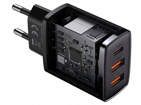 BASEUS ŁADOWARKA SIECIOWA BASEUS COM PACT QUICK CHARGER, 2xUSB, USB-C, PD, 3A, 30W (CCXJ-E01) CZARNA BASEUS ŁADOWARKA SIECIOWA BASEUS COM PACT QUICK CHARGER, 2xUSB, USB-C, PD, 3A, 30W (CCXJ-E01) CZARNA