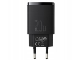 BASEUS ŁADOWARKA SIECIOWA BASEUS COM PACT QUICK CHARGER, USB, USB-C, 20W (CCXJ-B01) CZARNA