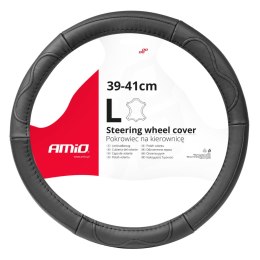POKROWIEC SKÓRZANY NAKŁADKA NA KIEROWNICĘ SAMOCHODOWĄ L 39-41CM SWC-49-L AMIO-03552