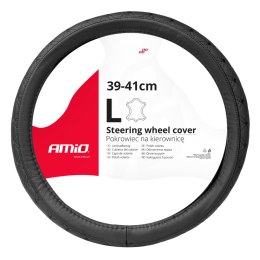 POKROWIEC SKÓRZANY  PIKOWANY NAKŁADKA NA KIEROWNICĘ SAMOCHODOWĄ L 39-41CM SWC-51-L AMIO-03562