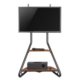 UCHWYT WOLNOSTOJĄCY  POD TV / NAROŻNY MACLEAN, W STYLU BAUHAUS, DWU POZIOMOWE DREWNIANE  PÓŁKI, 40KG MAx, 37-75'', MC-455