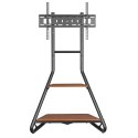 UCHWYT WOLNOSTOJĄCY  POD TV / NAROŻNY MACLEAN, W STYLU BAUHAUS, DWU POZIOMOWE DREWNIANE  PÓŁKI, 40KG MAx, 37-75'', MC-455