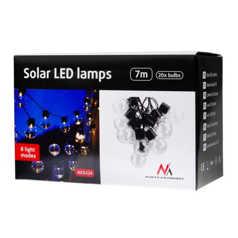 SOLARNA GIRLANDA OGRODOWA LED 2W1 MACLEAN, IP44, 3W, 10LM, 3000K, AKUMULATOR 2*600 MAH, 5V DC, 7M, MCE424 SOLARNA GIRLANDA OGRODOWA LED 2W1 MACLEAN, IP44, 3W, 10LM, 3000K, AKUMULATOR 2*600 MAH, 5V DC, 7M, MCE424