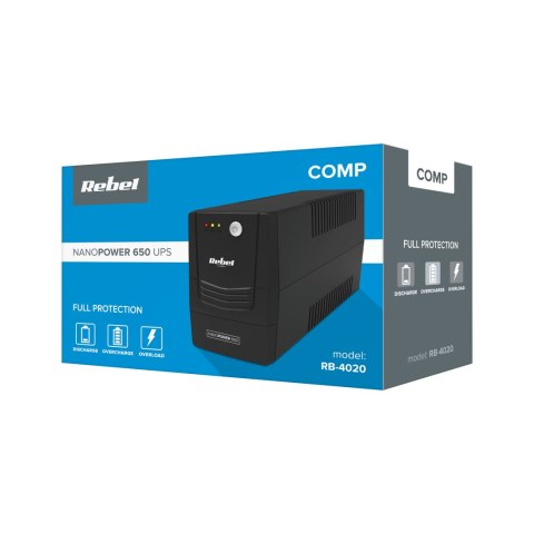 ZASILACZ AWARYJNY KOM PUTEROWY UPS REBEL MODEL NANO POWER 650 ( OFFLINE, 650VA / 360W , 230 V , 50HZ ) ZASILACZ AWARYJNY KOM PUTEROWY UPS REBEL MODEL NANO POWER 650 ( OFFLINE, 650VA / 360W , 230 V , 50HZ )