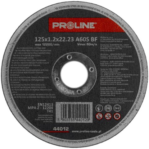 TARCZE DO CIĘCIA STALI KWAS.T41,125x1.0x22A60S  PROLINE 10SZT