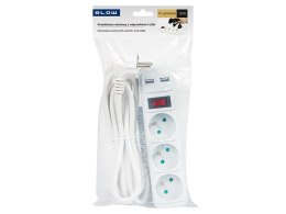 98-080# PRZEDŁUŻACZ SIECIOWY  PR-370WS P/USB 3-GNIAZDA+USB Z UZIEMIENIEM+WYŁĄCZNIK 1,5M BIAŁY 3x1,5MM