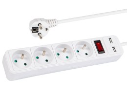 98-084# PRZEDŁUŻACZ SIECIOWY  PR-470WS P/USB 4-GNIAZDA+USB Z UZIEMIENIEM+WYŁĄCZNIK 3M BIAŁY 3x1,5MM
