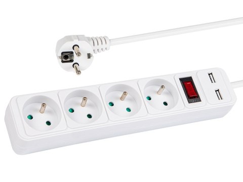 98-084# PRZEDŁUŻACZ SIECIOWY  PR-470WS P/USB 4-GNIAZDA+USB Z UZIEMIENIEM+WYŁĄCZNIK 3M BIAŁY 3x1,5MM