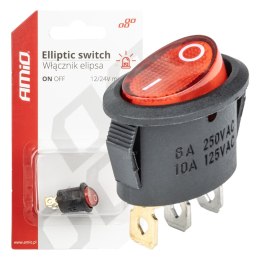 WŁĄCZNIK  PRZEŁĄCZNIK CZERWONYM OWALNY 12V 230V  PODŚWIETLANY BU01 AMIO-03612