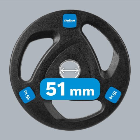 ZESTAW OBCIĄŻEŃ ŻELIWNYCH GUMOWANYCH 2x15KG, OTWÓR OLIM PIJSKI 51MM, REBEL ACTIVE ZESTAW OBCIĄŻEŃ ŻELIWNYCH GUMOWANYCH 2x15KG, OTWÓR OLIM PIJSKI 51MM, REBEL ACTIVE