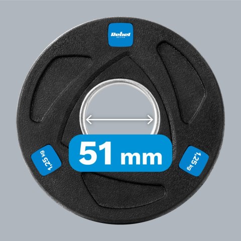 ZESTAW OBCIĄŻEŃ ŻELIWNYCH GUMOWANYCH 4x1.25KG, OTWÓR OLIM PIJSKI 51MM, REBEL ACTIVE ZESTAW OBCIĄŻEŃ ŻELIWNYCH GUMOWANYCH 4x1.25KG, OTWÓR OLIM PIJSKI 51MM, REBEL ACTIVE