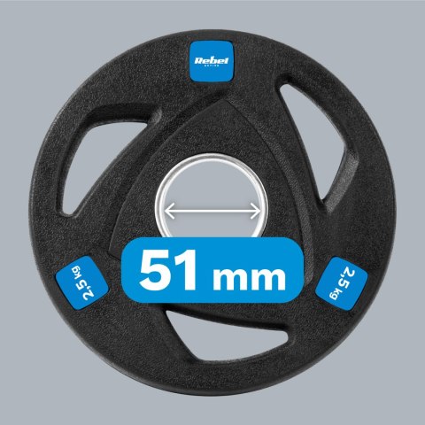 ZESTAW OBCIĄŻEŃ ŻELIWNYCH GUMOWANYCH 4x2.5KG, OTWÓR OLIM PIJSKI 51MM, REBEL ACTIVE ZESTAW OBCIĄŻEŃ ŻELIWNYCH GUMOWANYCH 4x2.5KG, OTWÓR OLIM PIJSKI 51MM, REBEL ACTIVE