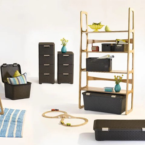 KOSZYK Z POKRYWĄ CURVER RATTAN STYLE S JASNY SZARY KOSZYK Z POKRYWĄ CURVER RATTAN STYLE S JASNY SZARY