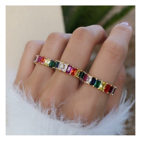 PIERŚCIONEK POZŁACANY CYRKONIE KOLOR STAL CHIRURGICZNA PLATEROWANA ZŁOTEM PST579KOL, ROZMIAR PIERŚCIONKÓW: US7 EU14