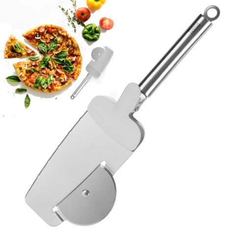 NÓŻ DO PIZZY Z TARCZĄ TNĄCĄ, ZĘBAMI TNĄCYMI BRZEGI ORAZ ŁO PATKĄ Z ZACISKIEM NÓŻ DO PIZZY Z TARCZĄ TNĄCĄ, ZĘBAMI TNĄCYMI BRZEGI ORAZ ŁO PATKĄ Z ZACISKIEM