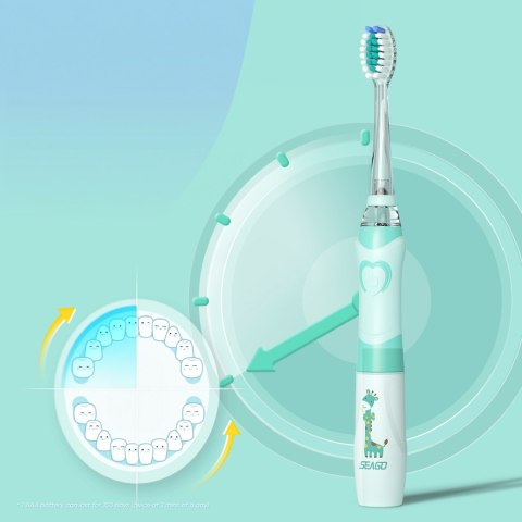 SZCZOTECZKA SONICZNA DLA DZIECI SEAGO, KOLOR ZIELONY, 1xAAA 1,5V (BRAK W ZESTAWIE), 3 KOŃCÓWKI, SG-977 GREEN SZCZOTECZKA SONICZNA DLA DZIECI SEAGO, KOLOR ZIELONY, 1xAAA 1,5V (BRAK W ZESTAWIE), 3 KOŃCÓWKI, SG-977 GREEN