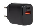 76-019# ŁADOWARKA SIECIOWA GNIAZDO USB + USB-C qC 20W