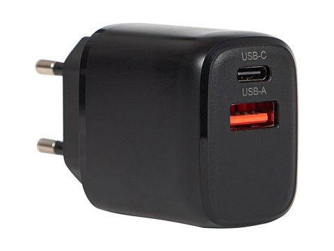 76-019# ŁADOWARKA SIECIOWA GNIAZDO USB + USB-C qC 20W
