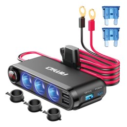 ROZDZIELACZ ROZGAŁĘŹNIK TRÓJNIK ZA PALNICZKI + WOLTMIERZ ŁADOWARKA USB USB-C 12V 24V AMIO-03782
