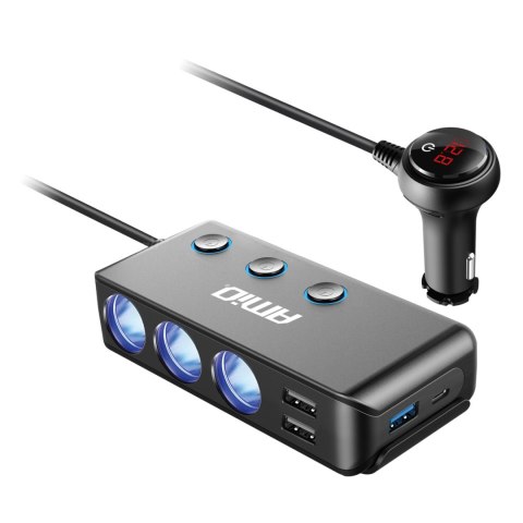 ROZDZIELACZ ROZGAŁĘŹNIK TRÓJNIK ZA PALNICZKI + WOLTOMIERZ ŁADOWARKA USB USB-C 12V 24V AMIO-03781 ROZDZIELACZ ROZGAŁĘŹNIK TRÓJNIK ZA PALNICZKI + WOLTOMIERZ ŁADOWARKA USB USB-C 12V 24V AMIO-03781