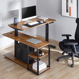 BIURKO  PODNOSZONE ELEKTRYCZNIE ERGO OFFICE, MAx WYS. 121CM, MAx - 70 KG, Z BLATEM I  PÓŁKAMI, DO  PRACY STOJĄCO SIEDZĄCEJ, BRĄZ RU