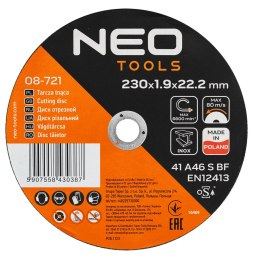 TARCZE TNĄCE DO METALU/INOX 230 x 1.9 x 22,2MM, 41 A46-S-BF, 25 SZT. KARTONIK. WY PRODUKOWANO W PL