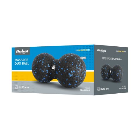 DUOBALL PODWÓJNA PIŁKA DO MASAŻU 8CM, KOLOR CZARNO-NIEBIESKI, MATERIAŁ EPP, REBEL ACTIVE DUOBALL PODWÓJNA PIŁKA DO MASAŻU 8CM, KOLOR CZARNO-NIEBIESKI, MATERIAŁ EPP, REBEL ACTIVE