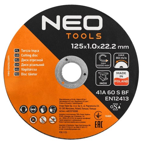 TARCZE TNĄCE DO METALU/INOX 125 x 1.0 x 22,2MM, 41 A60-S-BF, 100 SZT. WIADERKO. WY PRODUKOWANO W PL TARCZE TNĄCE DO METALU/INOX 125 x 1.0 x 22,2MM, 41 A60-S-BF, 100 SZT. WIADERKO. WY PRODUKOWANO W PL