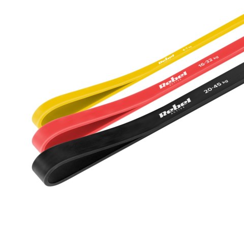 ZESTAW GUM DO ĆWICZEŃ LATEKSOWY - POWER BAND PLS-1, 4-32 KG, 3 GUMY, REBEL ACTIVE ZESTAW GUM DO ĆWICZEŃ LATEKSOWY - POWER BAND PLS-1, 4-32 KG, 3 GUMY, REBEL ACTIVE