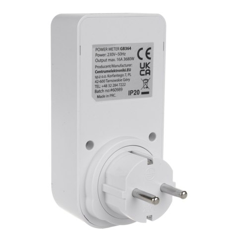 MIERNIK ENERGII GREENBLUE, WATOMIERZ, TY P F, 220-240V AC, 50HZ, MAx. OBCIĄŻENIE 16A, IP20, WBUDOWANA BATERIA, GB364 F MIERNIK ENERGII GREENBLUE, WATOMIERZ, TY P F, 220-240V AC, 50HZ, MAx. OBCIĄŻENIE 16A, IP20, WBUDOWANA BATERIA, GB364 F