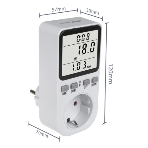 MIERNIK ENERGII GREENBLUE, WATOMIERZ, TY P F, 220-240V AC, 50HZ, MAx. OBCIĄŻENIE 16A, IP20, WBUDOWANA BATERIA, GB364 F MIERNIK ENERGII GREENBLUE, WATOMIERZ, TY P F, 220-240V AC, 50HZ, MAx. OBCIĄŻENIE 16A, IP20, WBUDOWANA BATERIA, GB364 F