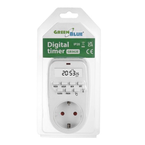 WŁĄCZNIK CZASOWY - TIMER CYFROWY GREENBLUE, MAx. OBCIĄŻENIE 16A, IP20, GB362 F WŁĄCZNIK CZASOWY - TIMER CYFROWY GREENBLUE, MAx. OBCIĄŻENIE 16A, IP20, GB362 F