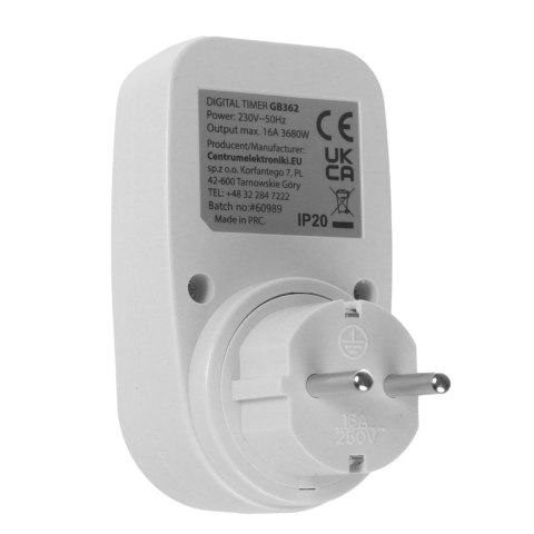 WŁĄCZNIK CZASOWY - TIMER CYFROWY GREENBLUE, MAx. OBCIĄŻENIE 16A, IP20, GB362 F WŁĄCZNIK CZASOWY - TIMER CYFROWY GREENBLUE, MAx. OBCIĄŻENIE 16A, IP20, GB362 F