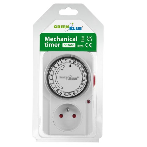 WŁĄCZNIK CZASOWY - TIMER MECHANICZNY GREENBLUE, 48 PROGRAMÓW, MAx. OBCIĄŻENIE 16A, IP20, GB360 E WŁĄCZNIK CZASOWY - TIMER MECHANICZNY GREENBLUE, 48 PROGRAMÓW, MAx. OBCIĄŻENIE 16A, IP20, GB360 E