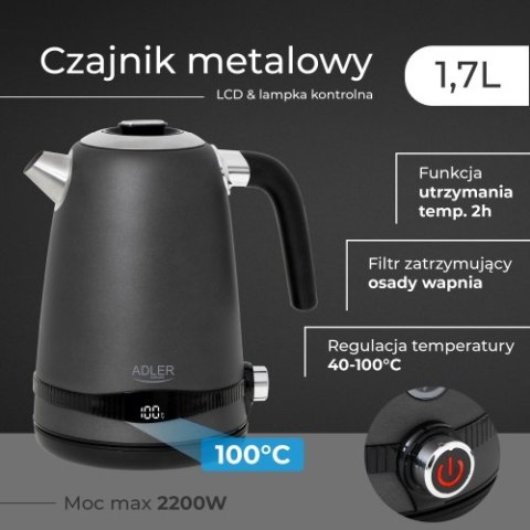 AD 1295 GREY CZAJNIK METALOWY 1,7L Z LCD & REGULACJĄ TEM PERATURY AD 1295 GREY CZAJNIK METALOWY 1,7L Z LCD & REGULACJĄ TEM PERATURY